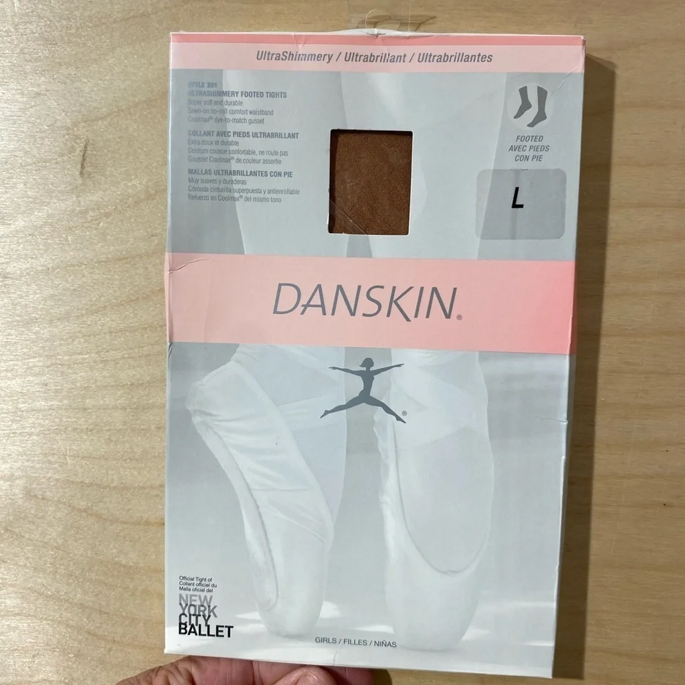 Girls Danskin Ultra Shimmery Footed Dancing Tights- Tan Large (MX)